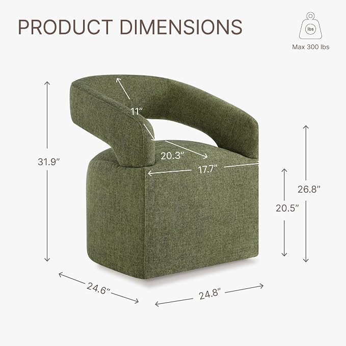 KISLOT Upholstered Dining Chairs with Casters Easy Assembly Require Modern Barrel Armchair with Rollers for Diningroom Bedroom Livingroom Reading Room,Set of 2,Green