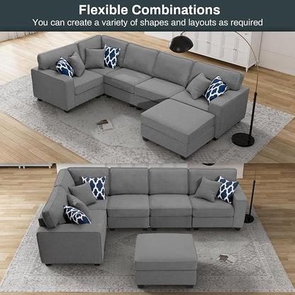 Legend Vansen Oversized Modular Sectional Sofa,U/L‑Shaped Reversible Couch with Ottoman,Deep Seat Plush Polyester Sofa for Living Room,6‑Seater,Dark Grey