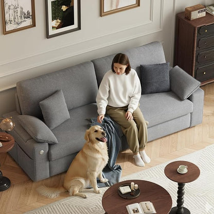 MALOL 89" Loveseat Couch, 3 Seater Upholstered Midcentury Mondern Love Seat with USB Type C Ports, 4 Pillows and Storage Armrest Cloud Foam Sofa for Living Room/Small Spaces, Grey | Breathable material