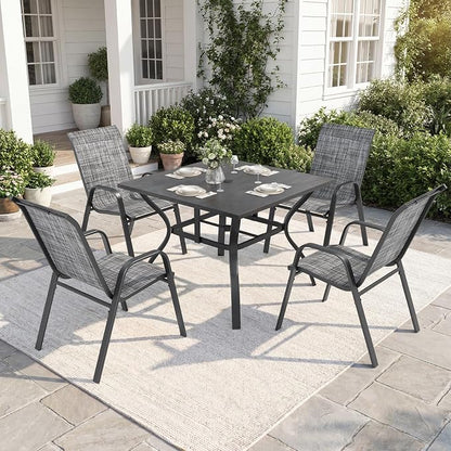 Outdoor Dining Set for 6,7pcs Patio Table and Chairs Set with Adjustable Umbrella Hole,Heavy Duty 63”x37.8” Metal Dining Table and Stackable Patio Chair for Yard, Garden, Porch