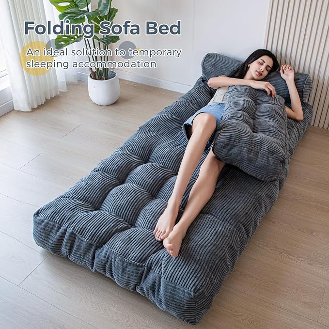 MAXYOYO Folding Sofa Bed, Convertible Chair with Pillow Foldable Couch with Back Support, Portable Fold Out Chair Bed Comfy Floor Sofa Lounge for Living Room Bedroom, Dark Grey, Single