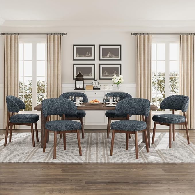 MALOL Wooden Dining Chairs Set of 2, Modern Upholstered Dining Room Chair, Fabric Kitchen Side Chairs with Curved Open Back for Living Room/Restaurant/Cafe, Dark Blue