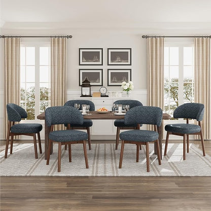MALOL Wooden Dining Chairs Set of 2, Modern Upholstered Dining Room Chair, Fabric Kitchen Side Chairs with Curved Open Back for Living Room/Restaurant/Cafe, Dark Blue