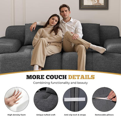 85" Cloud Loveseat Sofa in a Box, Modern Small Couch No Assembly Required, Comfy Deep Seat Boneless Couches for Living Room, Bedroom, Apartment, Grey-Black 1 PCS