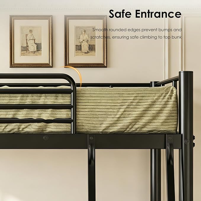 Bunk Bed Twin Over Twin, Heavy Duty Metal Bunk Bed with Ladder, More Stable and Safe for Teens, Students or Roommates, Space Saving for Apartment, Dorm or Small Room, Easy Assembly, Black