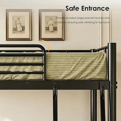Bunk Bed Twin Over Twin, Heavy Duty Metal Bunk Bed with Ladder, More Stable and Safe for Teens, Students or Roommates, Space Saving for Apartment, Dorm or Small Room, Easy Assembly, Black