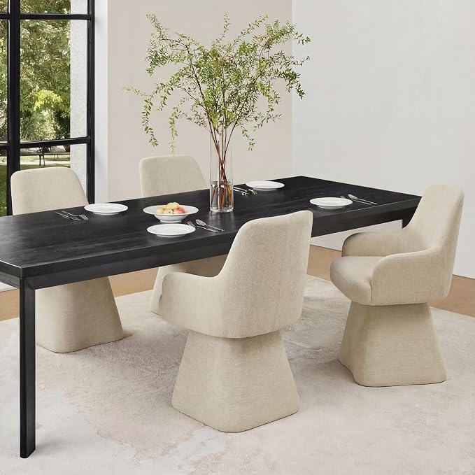 KISLOT Swivel Dining Chairs Set of 4, Mid Century Modern Chairs Fabric Upholstered Armchair with Armrest & Ergonomic Backrest for Dining Room, Kitchen, Bedroom, Living Room, Sand, 4 Boxs