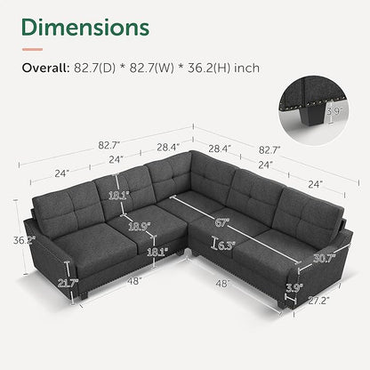 HONBAY Convertible Sectional Sofa L Shaped Couch for Small Apartment Reversible Sectional Couches for Living Room,Dark Grey