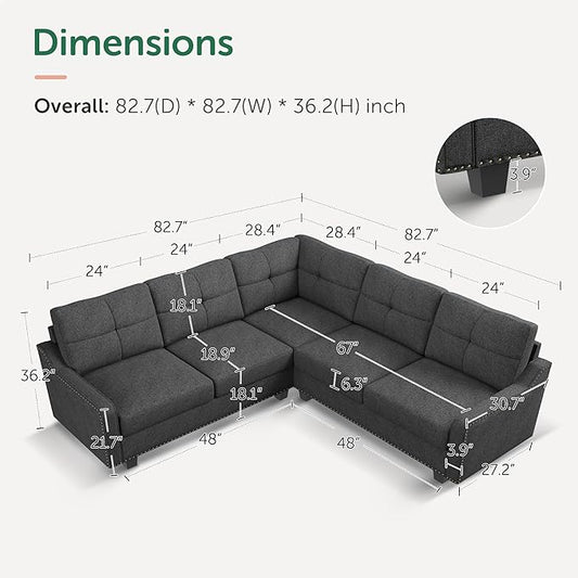HONBAY Convertible Sectional Sofa L Shaped Couch for Small Apartment Reversible Sectional Couches for Living Room,Dark Grey
