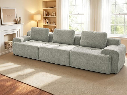 122" Oversized Boneless Couch, Comfort Cloud Sectional Couches for Living Room, Modular Sofa High Back & Extra Deep Seat, No Assembly, Soft Chenille Fabric (Light Grey, 122 inch-（3+0）)