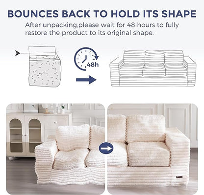 MAXYOYO 3-Seater Boneless Sofa Couch, Modern Faux Fur Sofa for Living Room, Soft Bean Bag Chair High-Density Foam Couch with Pillows, No Assembly Required