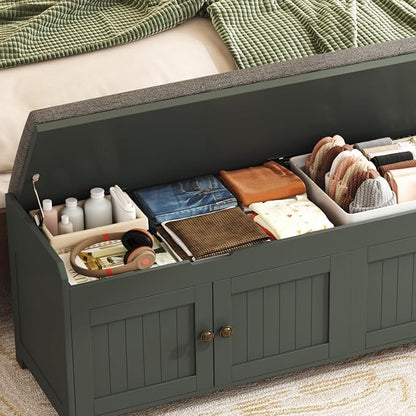 HOMEFORT 54.4" Shoe Bench with Lift Top Storage, Entryway Bench with Cushioned Seat, Wooden End of Bed Bench, Shoe Cabinet Bench with Hidden Storage Space, for Bedroom, Hallway,Green