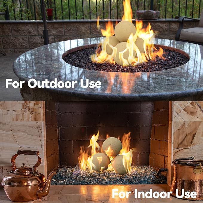 Skyflame 6" Ceramic Fireplace Balls, Beige Round Fire Stones Reusable Fire Pit Balls for Indoor and Outdoor Fire Pits or Fireplaces Accessory - Set of 4