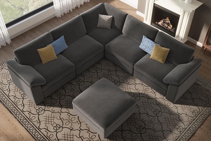 EASE MOOSE Oversized Sectional Modular Sofa,v Shape Sectional Couch with Ottoman,Deep Seat Cloud Couch for Living Room，Removable Cover