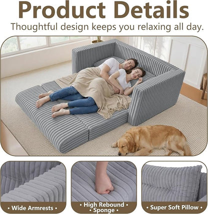 HABUTWAY 49.8" Loveseat Boneless Couch, 4-in-1 Convertible Sofa Bed, Plush Fur Folding Futon Sofa Bed Couches with a Pillow for Living Room, High-Density Foam Support, No Assembly Required, Light Grey