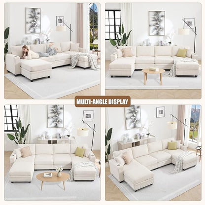 127" Modular Sectional Sofa with Storage, Corduroy 6-Seater U-Shaped Sofa with Ottoman Chaise, Cloud Sectional Couches for Living Room, Apartment