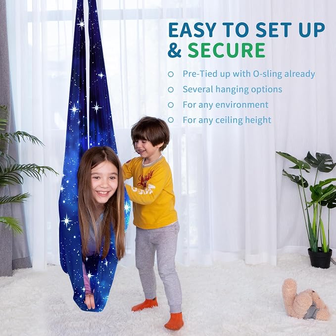 OUTREE Sensory Swing for Kids with 360° Swivel Hanger, Indoor Therapy Swing Great for Autism, ADHD, Sensory Processing Disorder, and Autistic Children (Blue Star)