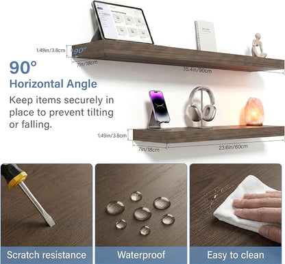 Floating Shelves for Wall, Bathroom Shelves Over Toilet, Wall Shelves & Book Shelf for Room, Hanging Shelf, Modern Wooden Mounted Floating Shelves, 36x7x1.5 in (Smoke Gray, Set of 2)