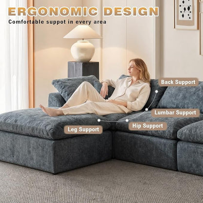 109" Boneless Cloud Couch Sectional for Living Room, Oversized Modular L Shaped Sofa with Ottoman, Deep Seat Chenille Sectional Couch for Cloud-Like Comfort(Blue)