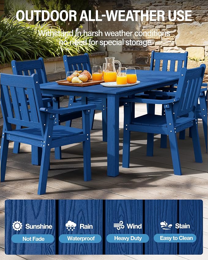 YEFU Patio Dining Chairs Set of 6: All Weather Outdoor Dining Chairs with Wide Curved Seat and Backrest - Outdoor Furniture Plastic for Outside Backyard/Garden/Porch/Deck 350lbs Capacity Blue