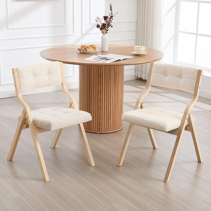 6-Pack Folding Dining Chairs with Cushion,Padded Foldable Dining Chairs,Portable Wooden Folding Chairs with Tufted Buttons Seat for Dining Rooms Kitchen Wedding and Party Indoor Beige