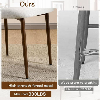 Furniliving Mid Century Modern Dining Chairs Set of 2, 300 lbs Capacity Upholstered Linen Kitchen Chairs with Walnut Grain Metal Legs and Ergonomic Curved Back, Beige(Walnut/Linen)