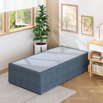 Lutown-Teen 18 Inch Twin Bed Frames with Cover Skirt, Heavy Duty Metal Twin Size Platform Bed Frame No Box Spring Needed, Noise Free, Easy Assembly, Black and Blue