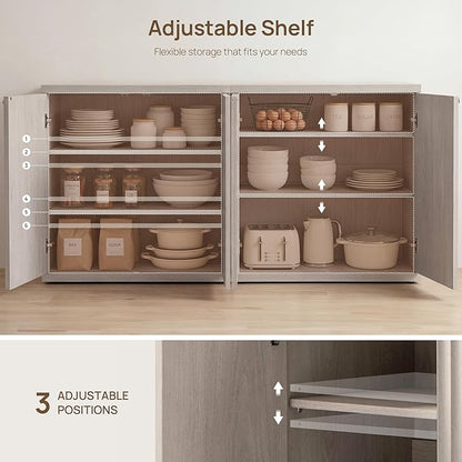 SICOTAS Buffet Cabinet with Storage Accent Sideboard Modern Credenza with Doors & Shelves Fluted Media Console Mid Century Coffee Bar Table for Living Room Kitchen Dining Room Hallway（2PCS）