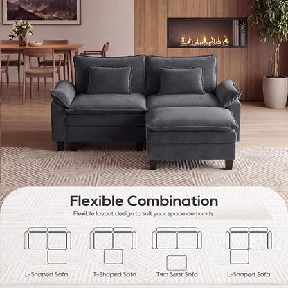 URRED Oversized Modular Sectional Sofa, 87" L Shaped Modern Comfy Cloud Couch with Movable Ottoman & Pillows, Deep Seat Couches for Living Room, Bedroom or Apartment (Velvet Grey, 87" L Shaped)