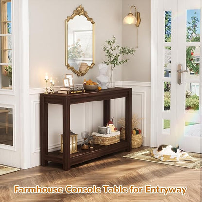 Besiost Small Farmhouse Wood Entryway Table Narrow Console Table with Storage Behind Couch Sofa Table with Shelves Entry Way Tables with Open Storage, Easy Assembly, 32" Black Walnut
