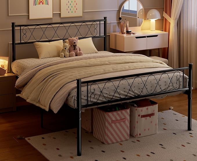 GarveeHome King Size Bed Frame, Metal Platform Bed Frame with Headboard and Footboard, 12.2 in Bed Frame with Strong Metal Slats Support, Under Bed Storage, No Box Spring Needed, Black