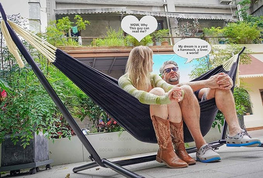 GOCAN Double Hammock 2 Person Extra Large 330X150cm Load Capacity 600Pound Canvas Cotton Hammock for Patio Porch Garden Backyard Lounging Outdoor and Indoor XXL(Black)