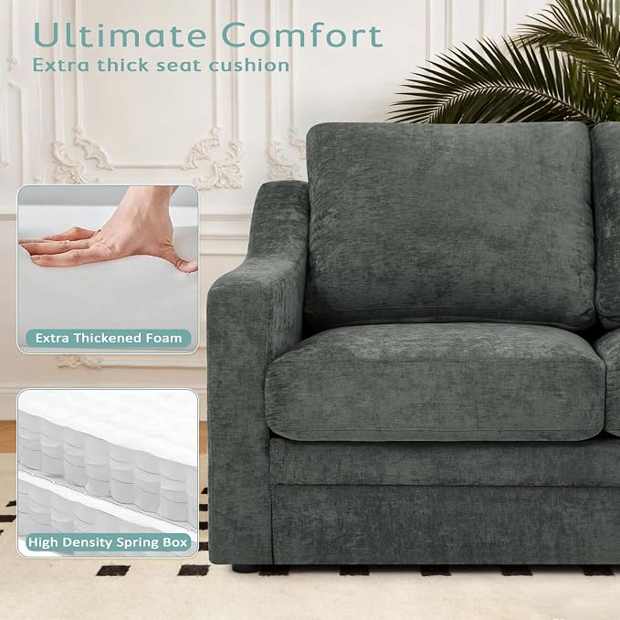 2 Pieces Chenille Sofa Set w/Soft Back Cushion, Grey | Modern 2 Seat & 3 Seats Couch Set w/Deep Seat Space, Upholstered Love Seat & Sofa w/High Density Foam for Living Room