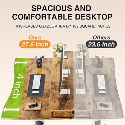 Veken 47.2"×27.6" Standing Desk with Storage Drawers, Adjustable Height Computer Table with Monitor Shelf, Home Office Desk for Study, Gaming, Workstation, Brown | Stand up Computer Desk for Home Office, Work & Study, with Storage, 3 Memory Presets, Ca...