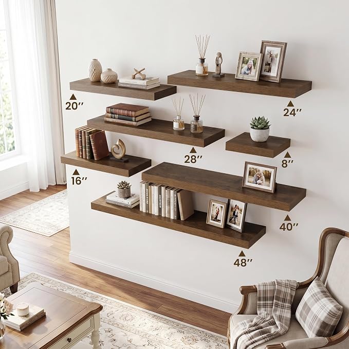 RICHFOCUS 28Inch Floating Shelves for Wall 2 Pack Shelves for Bedroom|Kitchen|Bathroom|Laundry Room Rustic Wood Wall Mounted Shelf with Invisible Brackets for Books|Storage|Decor, Walnut