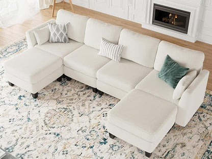 Modular Sectional Sofa, 6 Seaters Modular Sleeper Sofa Couch, Comfy Sectionals Couches Bed, Convertible Sofas with Ottomans, Sectional Couches for Living Room, Beige