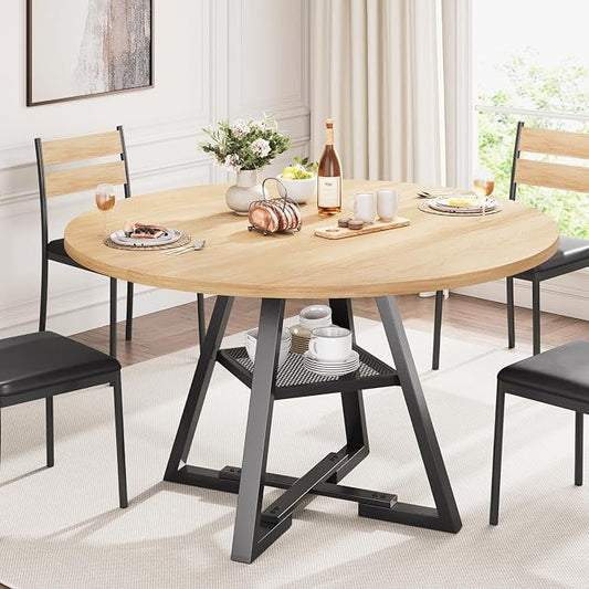 Jocoevol Round Dining Table,Kitchen Dining Room Circle Dinner Pedestal Table,Space Saving Wood Kitchen & Dining Room Furniture (Natual Wood, 42In)