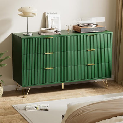 Furniway Green Dresser for Bedroom, Modern Dresser with Gold Metal Handles & Chests of Drawers for Bedroom, 15.7" D x 47.2" W x 29.5" H