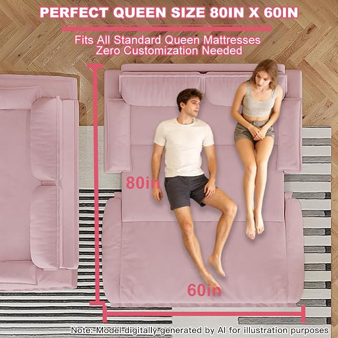 70.1" Sofa Bed Queen Size, Pull Out Couch Bed, 3-in-1 Convertible Sleeper Sofa with Cushion Armrest, Modern Velvet Futon Couch for Living Room, Small Space, Apartment, Bedroom, Pink
