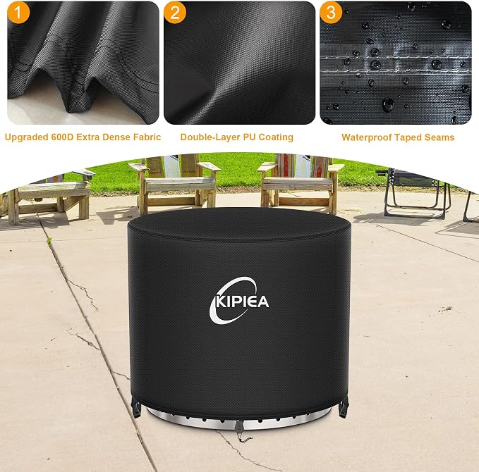 Kipiea Round Fire Pit Cover for Solo Stove Yukon Super Waterproof, 30" D x16" H Smokeless Fire Pit Cover, Upgraded 600D Strong Tear and UV Resistant, Black