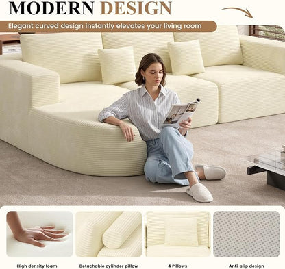 Modern U Shaped Modular Sectional Sofa, Convertible Oversized Cloud Couches for Living Room, Comfy 8 Seater Corduroy Boneless Couch Sofa Set, No Assembly Required, Beige 1 PCS