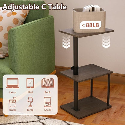 Faesun Swivel Side Table for Couch Arm, Height Adjustable C Table for Recliner or Bed, Tv Trays with Storage Shelf for Small Spaces- Small Nightstand Table for Living Room, Bedroom
