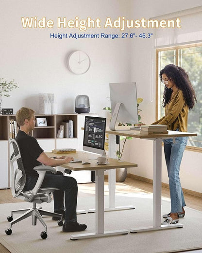YIHAYO Electric Standing Desk, 40 x 24 Inches Stand Up Desk with Splice Board, Adjustable Height Desk, Computer Desk for Home Office, White Frame/Natural Top