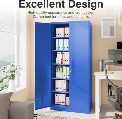 SISESOL Blue Metal Storage Cabinet with 6 Shelves,71" Garage Storage Cabinet with Lock,6 Tier Steel Cabinets with Locking Doors,Lockable Cabinets for Home,Office,Shop,Garage