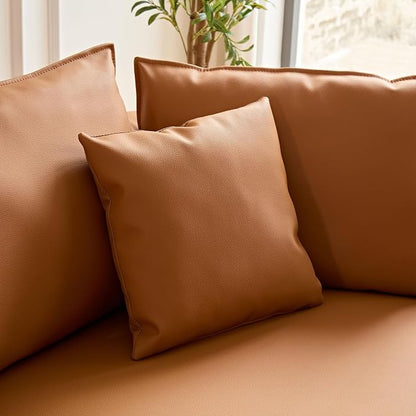 KEIKI 129" Curved Oversized Modular Bonded Leather Sectional Sofa with Right Chaise, 4 Pillows, 3 Back Cushion, Modern Comfy 5-Seater Couch, Easy Assembly, for Apartment, Living Room, Orange