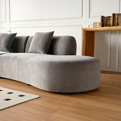 Container Furniture Direct 132" Curved Sofa with Throw Pillows, 6 Seater Luxury Velvet Couch with Half Moon Design and High-Density Foam, Ideal for Modern Living Room, Office & Apartment, Grey