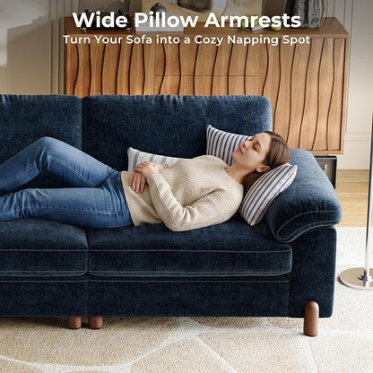 SITJOY Large Cloud Couch, 106" Wide 5 Seater V Shape, Chenille in Navy Blue | Detachable and Washable Chenille Cover Sectional Sofas for Living Room, Deep Seat Wide Couch with Chaise, Storage Ottoman