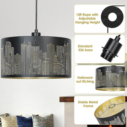 Qingmiao Plug in Pendant Light, Hanging Lamp Plug in with LED Bulb, 3-Way Dimmable Hanging Light Fixture for Living Room Bedroom Kitchen Ceiling Farmhouse Home Decor
