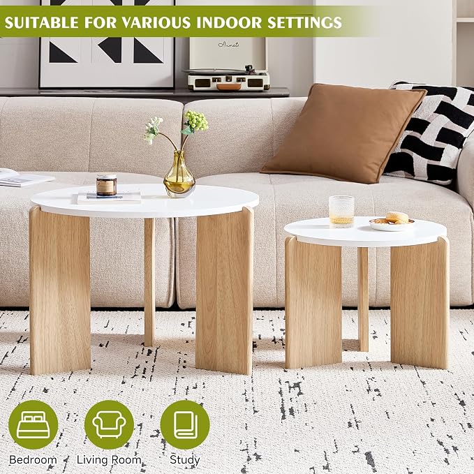 Round Nesting Coffee Table Set of 2 for Small Spaces | Modern style, suitable for living rooms, wooden