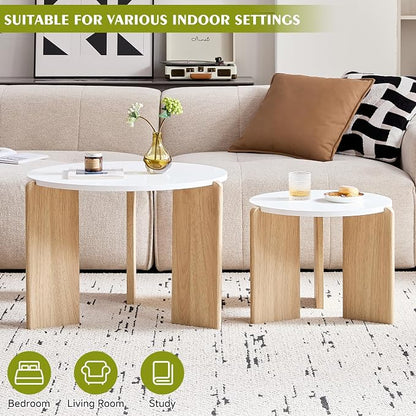 Round Nesting Coffee Table Set of 2 for Small Spaces | Modern style, suitable for living rooms, wooden